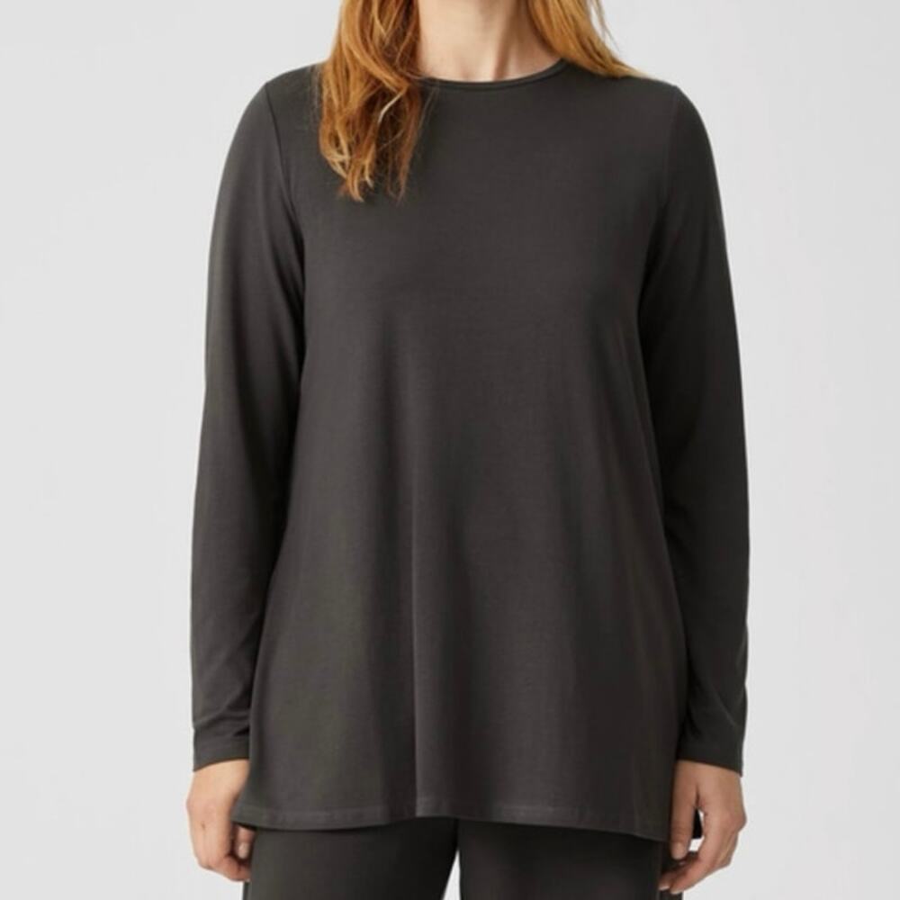 Eileen Fisher Black Jersey Crewneck Tencel Long Sleeve Sz S
